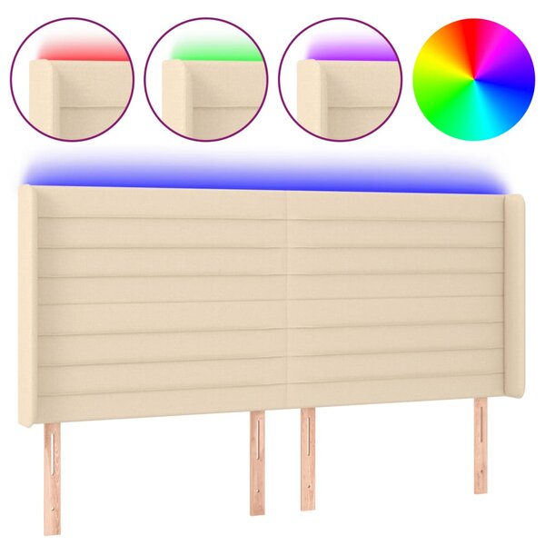 vidaXL Tête de lit à LED Crème 163x16x118/128 cm Tissu