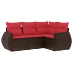 vidaXL Salon de jardin 4 Pièces avec coussins marron résine tressée