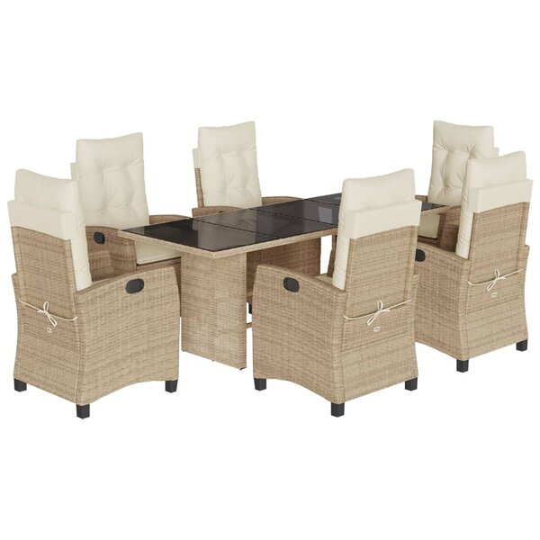 vidaXL Ensemble à manger de jardin et coussins 7 Pièces beige poly rotin