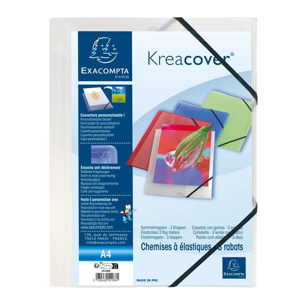 Chemise À Élastiques 3 Rabats Polypropylène Translucide Krea Cover - A4 - Incolore - X 25 - Exacompta
