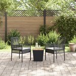 Ensemble de Bistro de Jardin 3 Pièces avec Coussins en Poly Rattan Noir