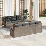 Ensemble de 8 Canapés de Jardin avec Coussins en Gris Poly Rattan Acacia