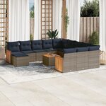 vidaXL Salon de jardin avec coussins 13 Pièces gris résine tressée