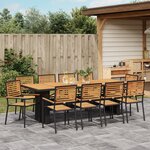 Ensemble de salle à manger de jardin vidaXL 11 pièces Noir Poly Rattan Acacia