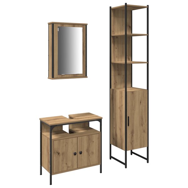 Set de coiffeuse 3 pièces en bois d'ingénierie chêne marron
