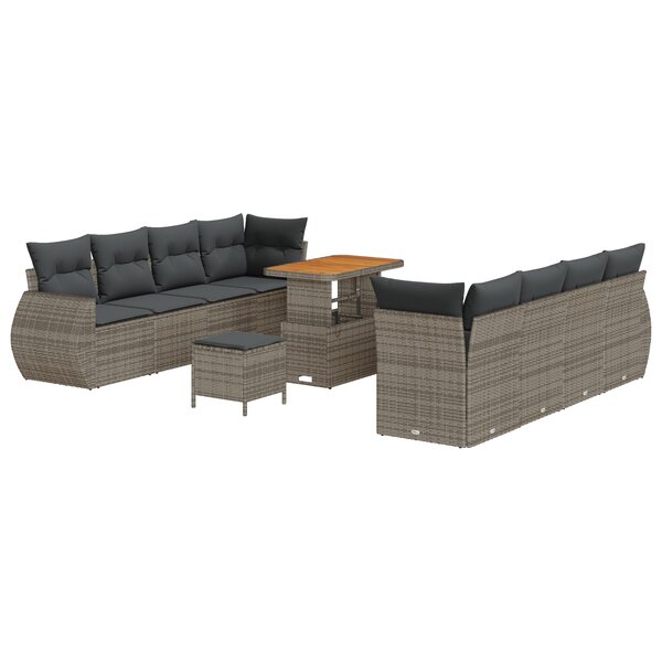 vidaXL Ensemble de Canapé de Jardin 11 Pièces avec Coussins en Poly Rattan Gris