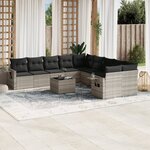 vidaXL Salon de jardin 11 Pièces avec coussins gris clair résine tressée