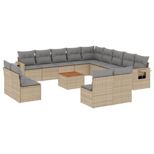 vidaXL Salon de jardin et coussins 14 Pièces mélange beige résine tressée
