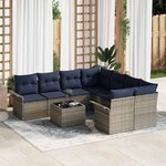 vidaXL Ensemble de canapé de jardin 9 Pièces Gris et bleu marine