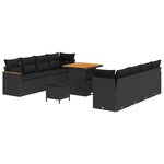 Ensemble de canapé de jardin 11 pièces avec coussins noir en poly rotin acacia