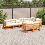 vidaXL Salon de jardin 8 Pièces avec coussins marron cire bois pin massif