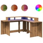 Bureau table poste de travail meuble d'ordinateur informatique étude avec lumières LED chêne artisanal bois d'ingénierie brun 02_0023416