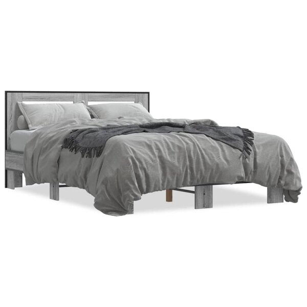 vidaXL Cadre de lit sonoma gris 135x190 cm bois d'ingénierie et métal