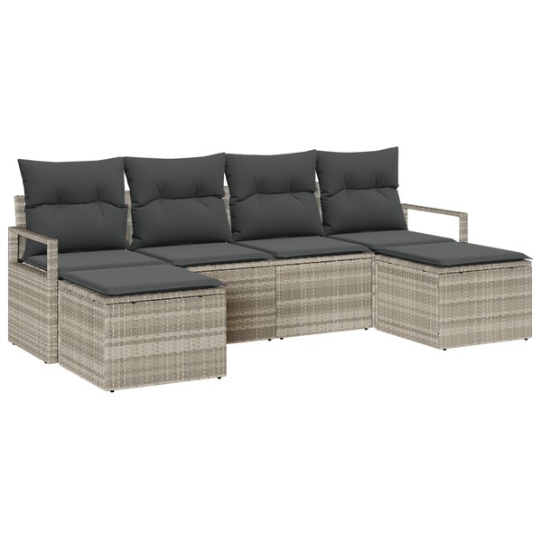 Ensemble de canapé de jardin 6 pièces vidaXL avec coussins Gris clair Poly Rotin