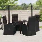 vidaXL Ensemble de Salle à Manger de Jardin 5 Pièces avec Coussins Poly Rattan Noir