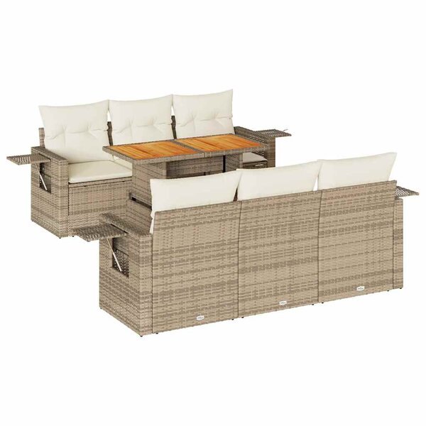 vidaXL Salon de jardin avec coussins 7 Pièces beige résine tressée