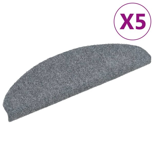 vidaXL Tapis d'escalier autocollants 5 pièces 65 x 21 x 4 cm Gris clair Demi-rond Grand