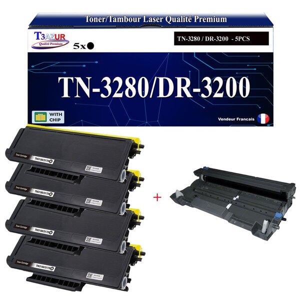 Kit Tambour + 4 Toners compatibles avec Brother TN3280  TN3230  DR3200 pour Brother MFC-8370DN  MFC-8380DN  MFC-8480DN  MFC-8800DN  MFC-8880DN  MFC-8890DW