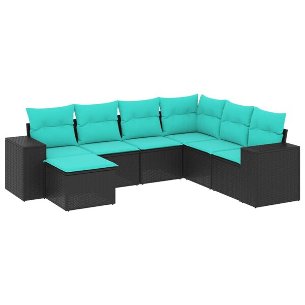 vidaXL Salon de jardin 7 Pièces avec coussins noir résine tressée
