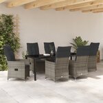 vidaXL Set de salle à manger de jardin 7 pièces avec coussins en poly rotin gris