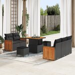 Ensemble de Canapé de Jardin 8 Pièces avec Coussins Noir Poly Rattan Acacia