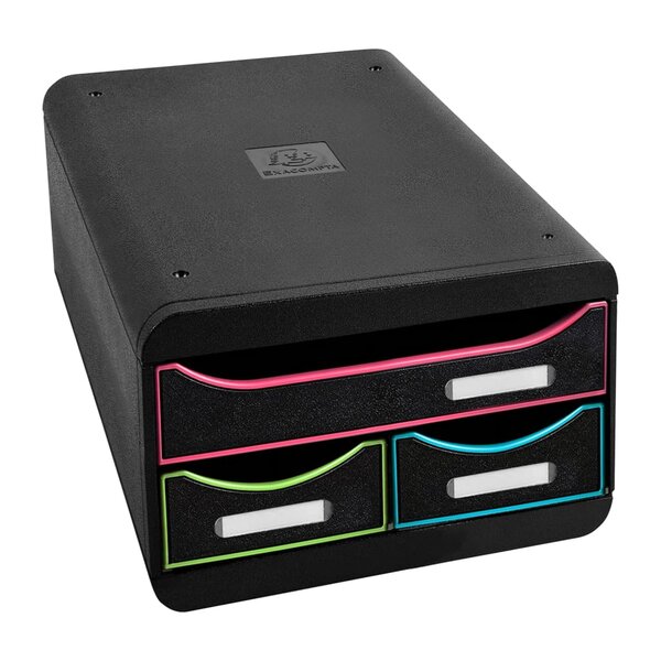 Exacompta Set de tiroirs bureau Small-Box Black Office 3 tiroirs Noir