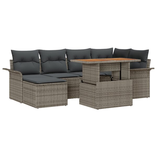 Ensemble de salon de jardin 7 pièces avec coussins gris poly rotin