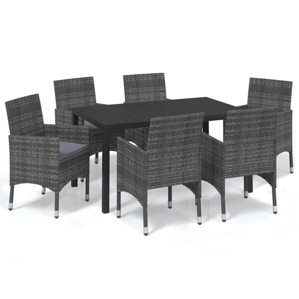 vidaXL Ensemble à manger de jardin coussins 7Pièces Résine tressée Gris