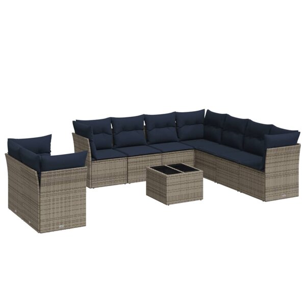 vidaXL Salon de jardin 10 Pièces avec coussins gris résine tressée