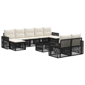 vidaXL Ensemble de canapé de jardin 10 Pièces Noir et blanc crème