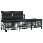 vidaXL Salon de jardin d'angle 3 Pièces avec coussins noir résine tressée