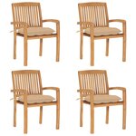 vidaXL Chaises de jardin empilables avec coussins lot de 4 Teck solide