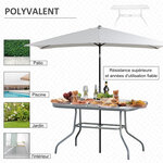 Table de jardin rectangulaire dim. 120L X 80l x 70H cm métal époxy gris plateau verre trempé