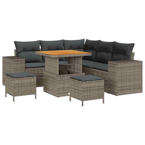 vidaXL Ensemble de canapé de jardin avec coussin 8 Pièces Gris polyrotin