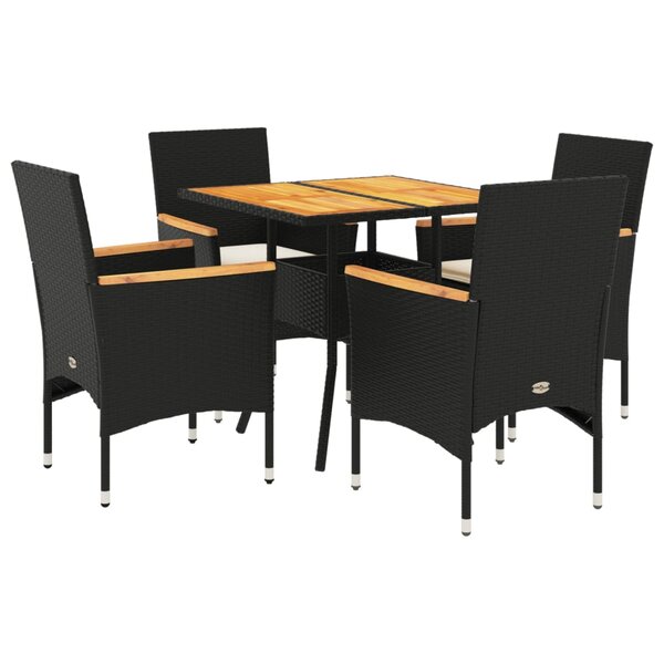 vidaXL Ensemble à manger de jardin et coussins 5 Pièces noir rotin acacia
