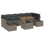 vidaXL Ensemble de salle à manger de jardin 8 pièces avec coussins en poly rattan gris et acacia