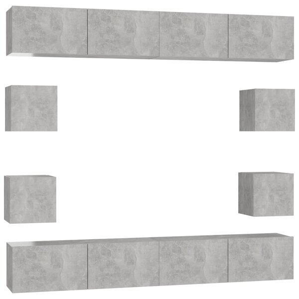 vidaXL Ensemble de meubles TV 8 Pièces Gris béton Bois d'ingénierie