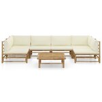 vidaXL Salon de jardin 7 Pièces avec coussins blanc crème bambou