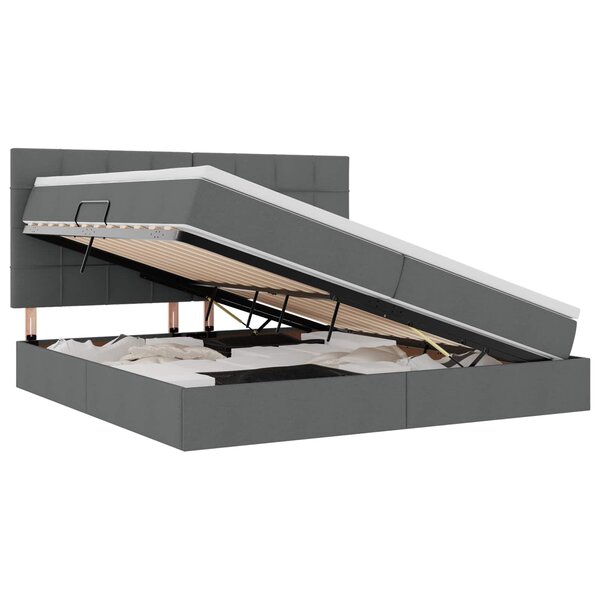 vidaXL Lit avec rangement et matelas Gris foncé 200 x 200 cm tissu
