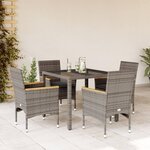 vidaXL Ensemble à manger de jardin et coussins 5 Pièces gris rotin verre