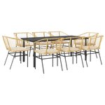 vidaXL Ensemble à manger jardin coussins 9Pièces marron poly rotin verre