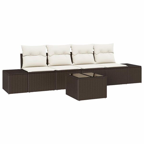 vidaXL Ensemble de canapé de jardin avec coussin 5 Pièces Marron et Crème