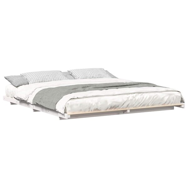 vidaXL Cadre de lit surélevé Blanc 200 x 210 cm Bois massif en pin