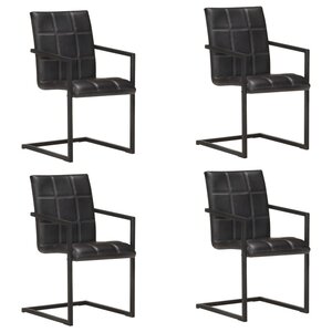 vidaXL Chaises à manger cantilever lot de 4 noir cuir véritable