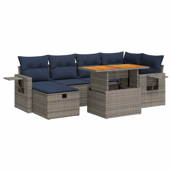 vidaXL Salon de jardin avec coussins 7 Pièces noir résine tressée acacia