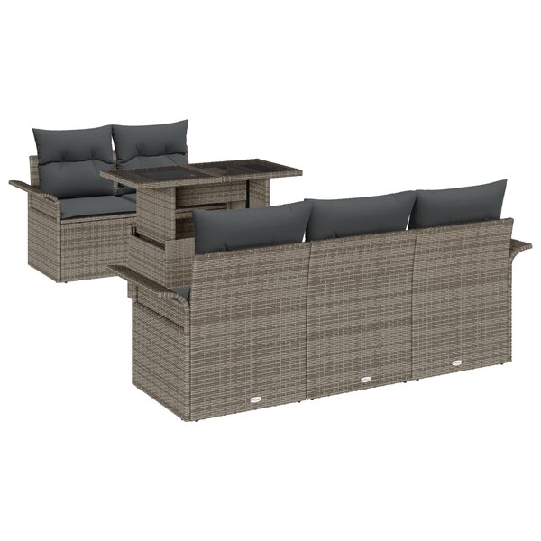 vidaXL Ensemble Canapé Jardin 6 Pièces avec Coussins Gris Rattan Poly