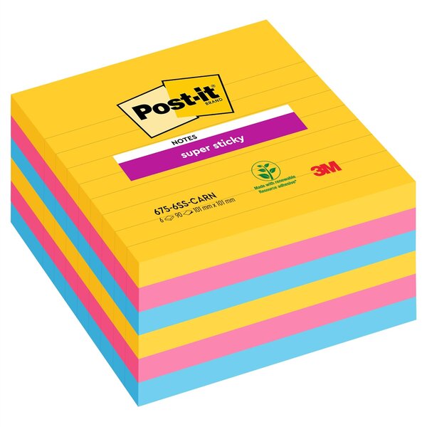 Bloc note super sticky notes 101 x 101 mm ligné POST-IT