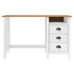 Bureau table poste de travail meuble d'ordinateur informatique étude Hill avec 3 tiroirs 120 x 50 x 74 cm Pin solide blanc 02_0023858