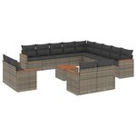 vidaXL Salon de jardin avec coussins 14 Pièces gris résine tressée
