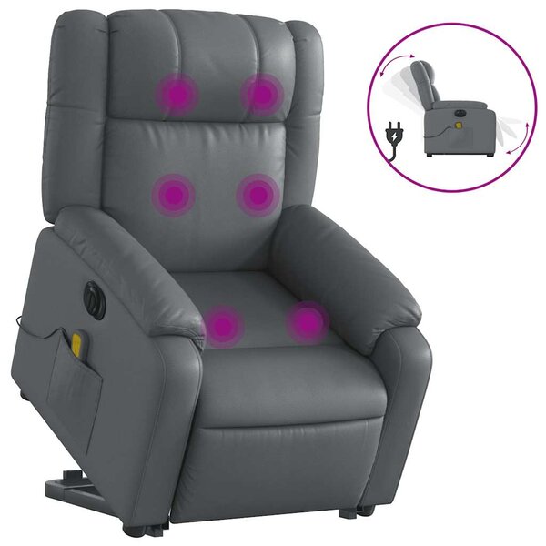 vidaXL Fauteuil inclinable de massage électrique gris similicuir